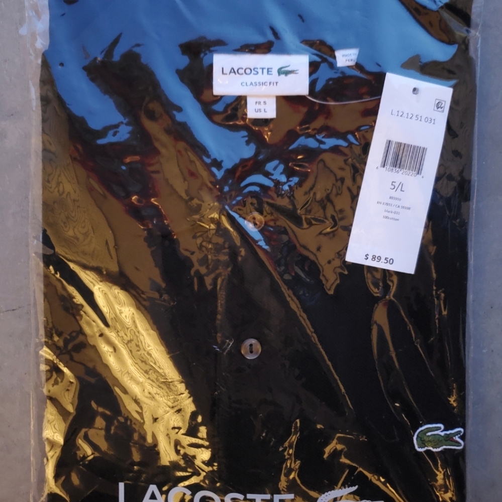 Mens Lacoste L1212 Polo Black size 5/L